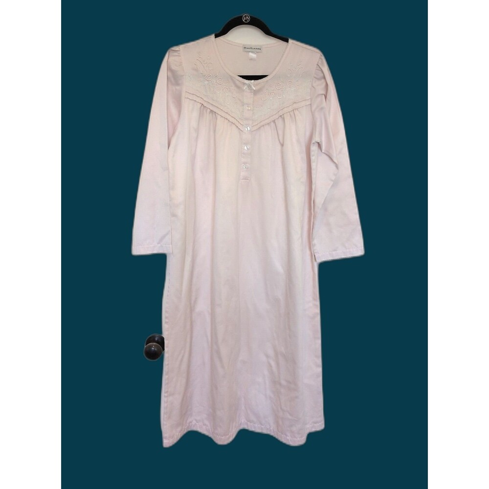 Miss Elaine Nightgown SM Pink Brushed Back Satin Maxi Embroidered Yoke Cozy